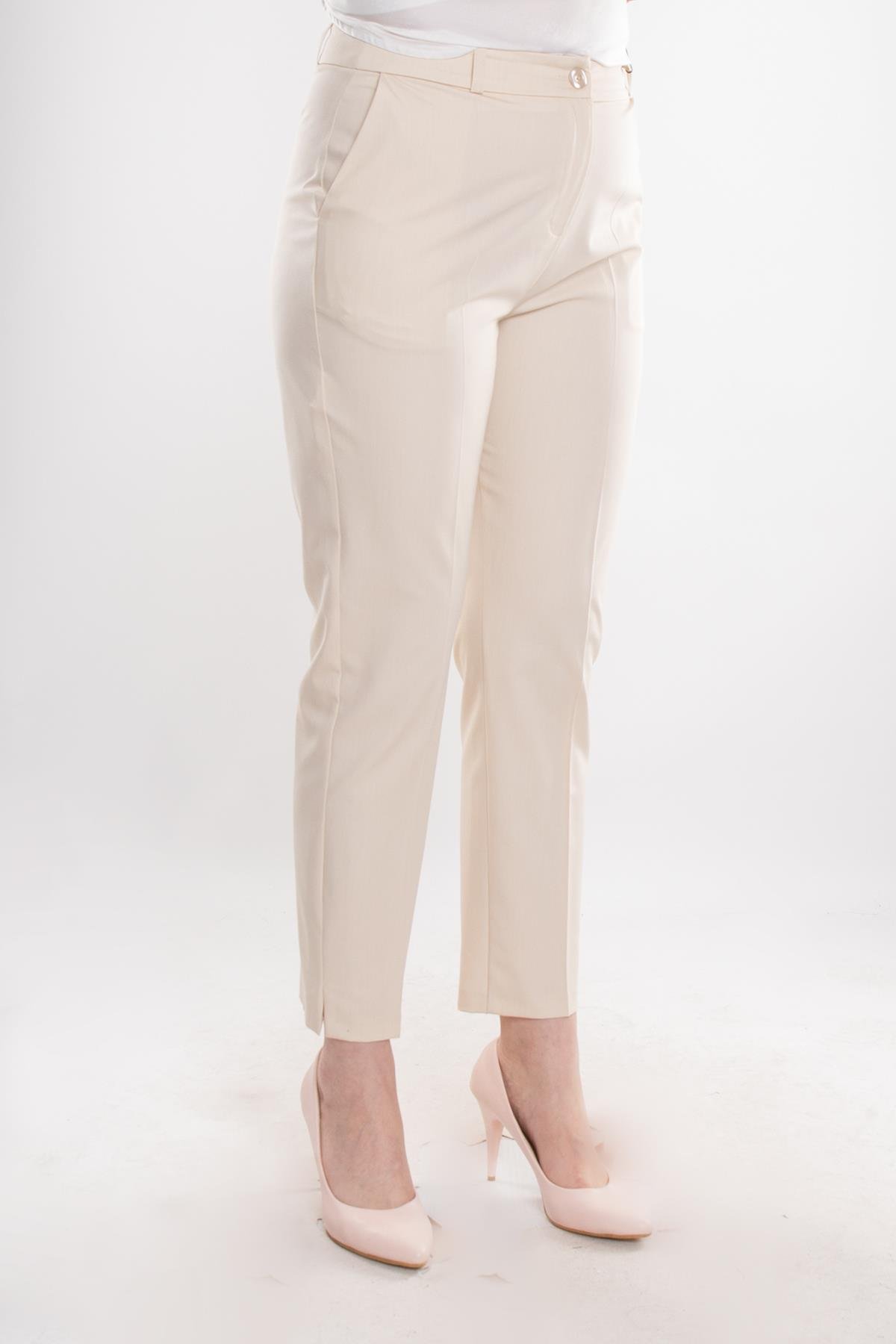 2930 Büyük Beden Tek Düğme Fularlı Pantolonlu İkili Krep Takım