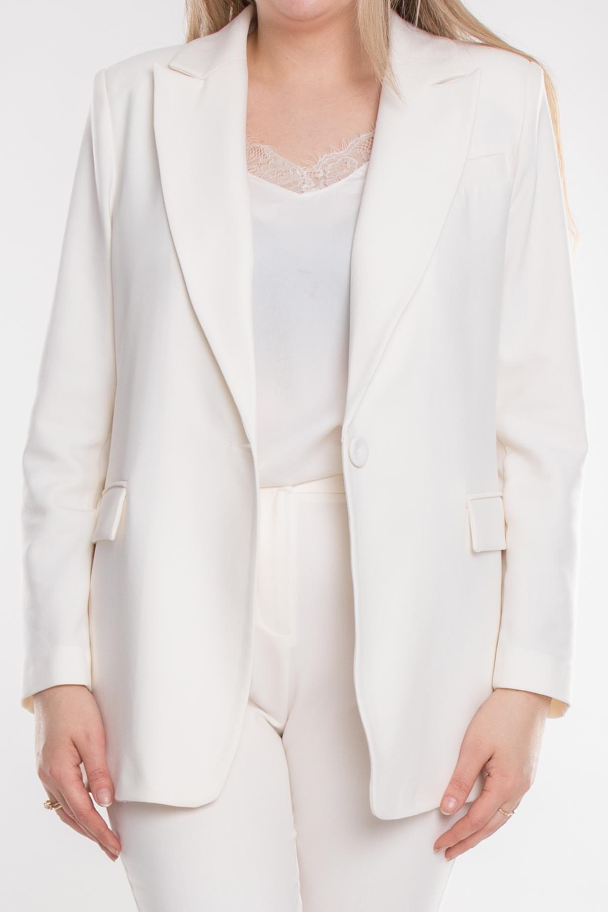 2934 Büyük Beden Tek Düğme Pantolon Ceket İkili Krep Takım