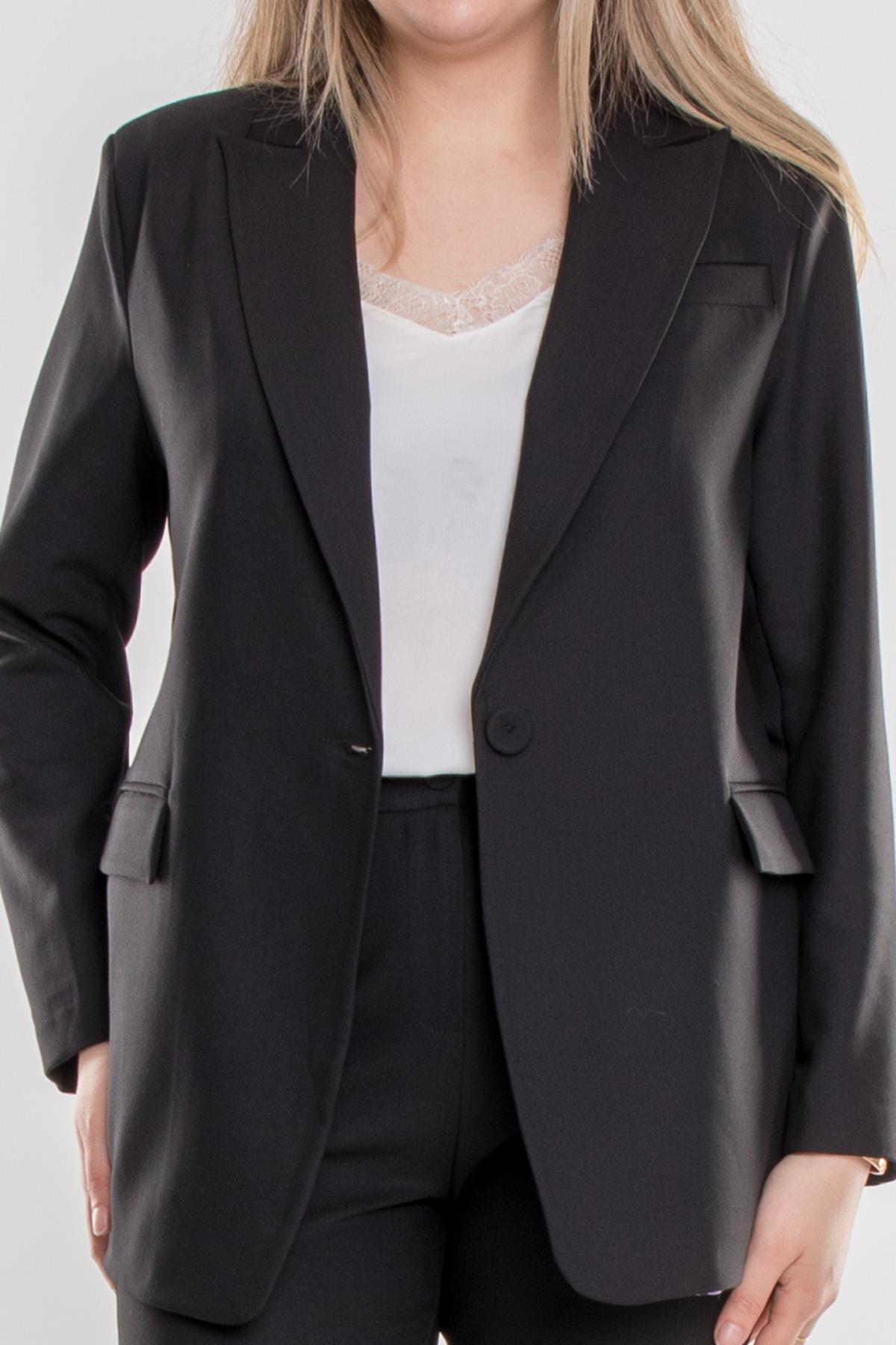 2934 Büyük Beden Tek Düğme Pantolon Ceket İkili Krep Takım