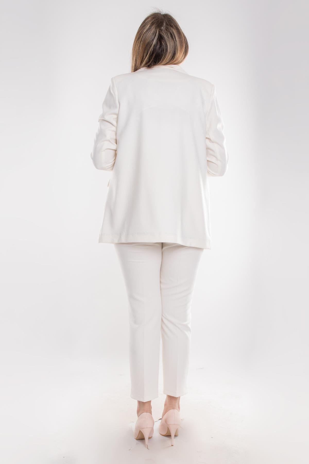 2934 Büyük Beden Tek Düğme Pantolon Ceket İkili Krep Takım