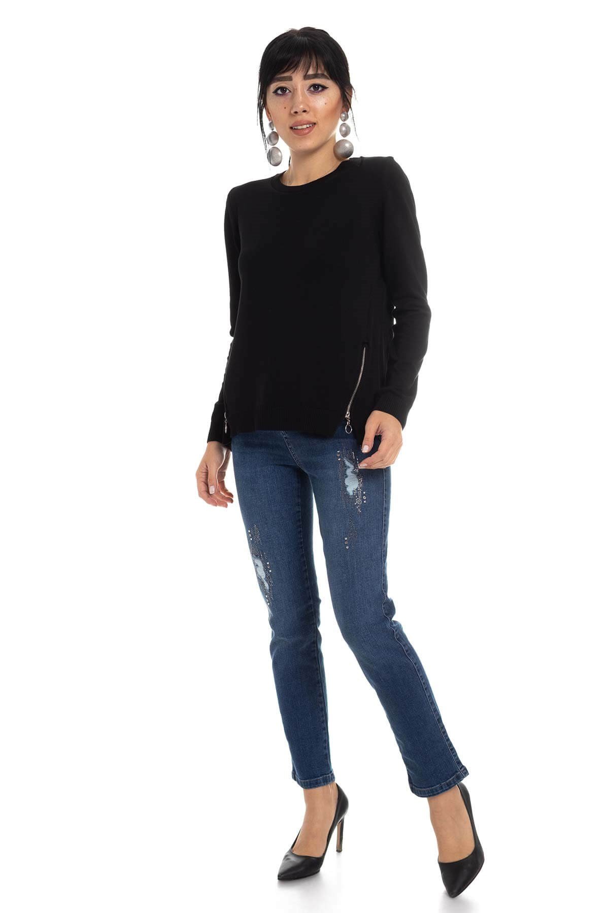 296 Bis.Yaka Yanları Fermuarlı Triko