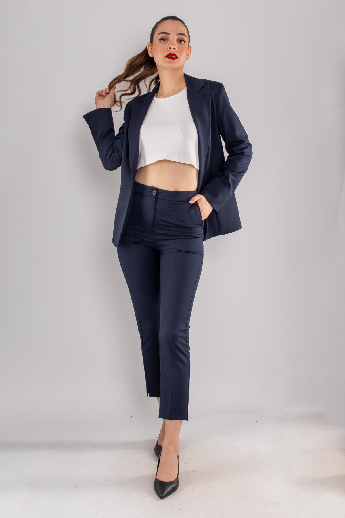 2988 Tek Düğme Ceket Darpaça Pantolon İkili Takım