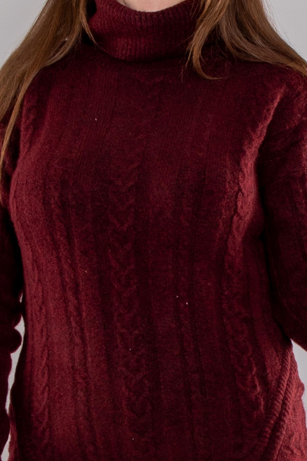 2IZ02 İzmir Saç Örgü Eteği Detaylı Balıkçı Yaka Kazak