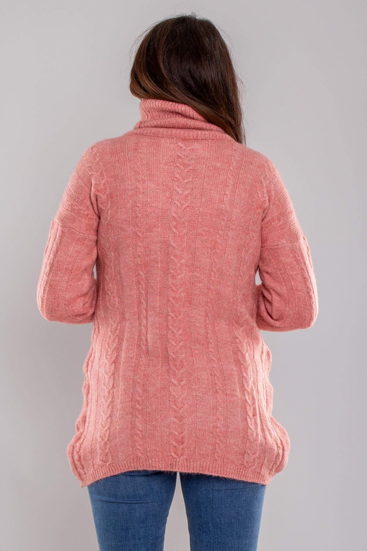 2IZ02 İzmir Saç Örgü Eteği Detaylı Balıkçı Yaka Kazak