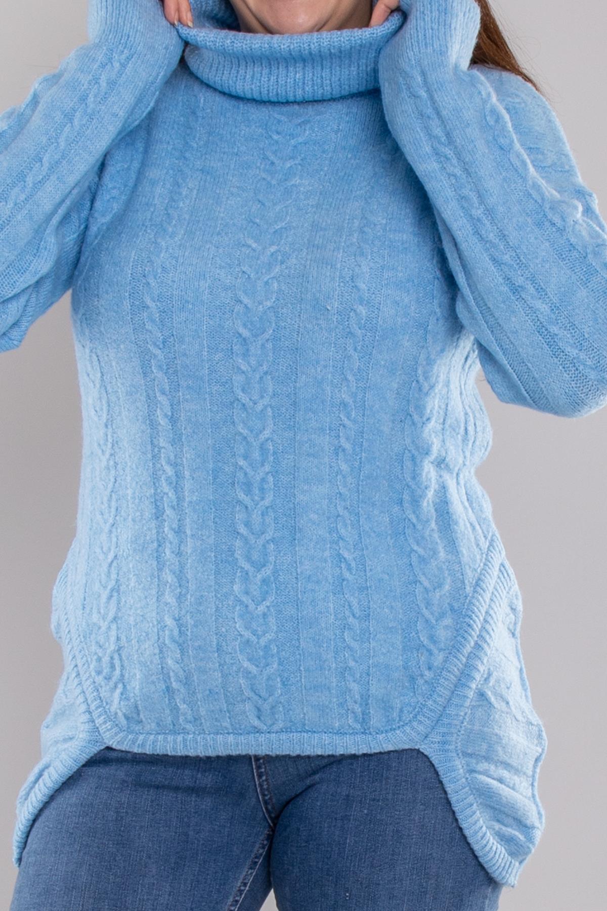 2IZ02 İzmir Saç Örgü Eteği Detaylı Balıkçı Yaka Kazak