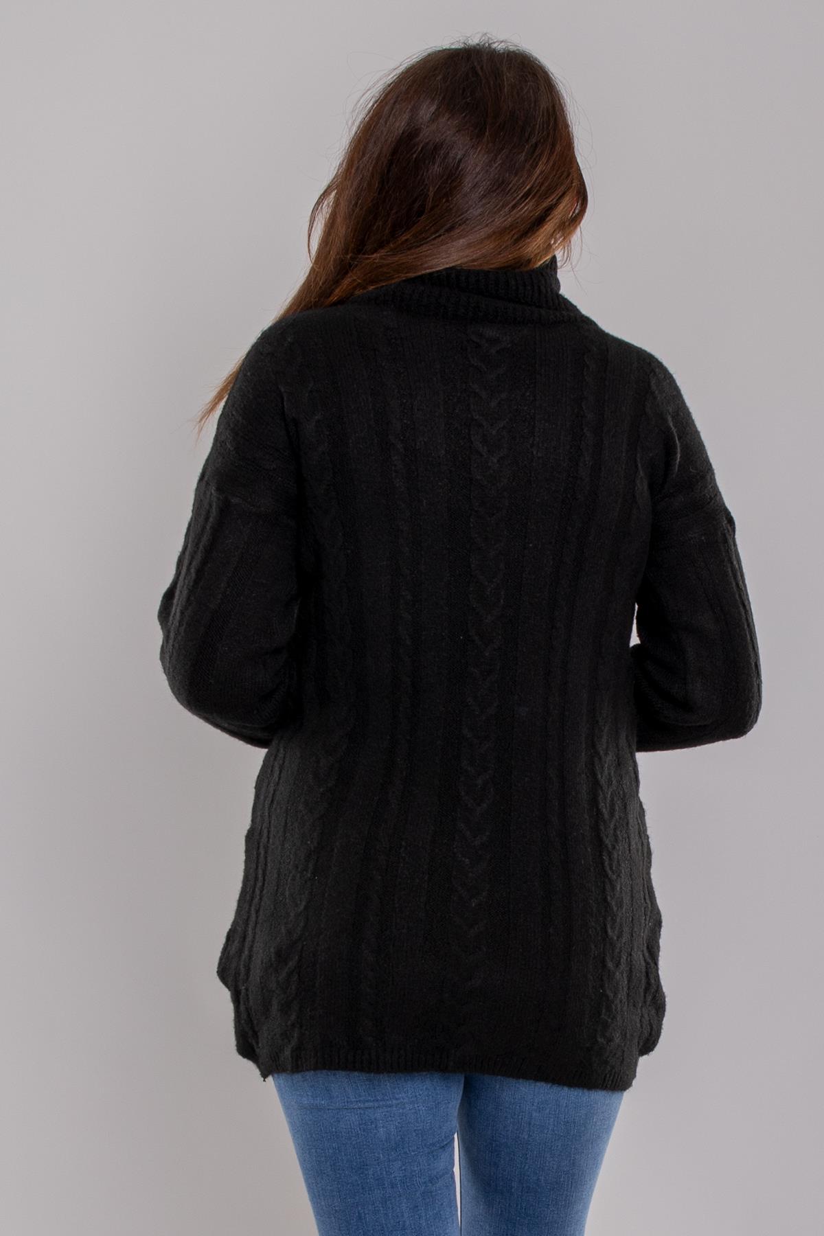 2IZ02 İzmir Saç Örgü Eteği Detaylı Balıkçı Yaka Kazak