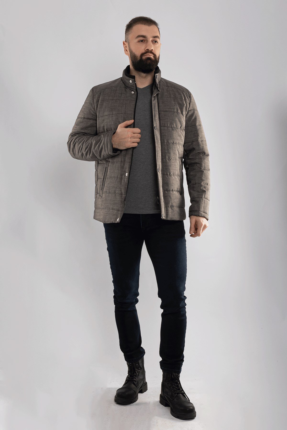 3023 Yaka Ribana İçi Kürklü Cepli Erkek Mont