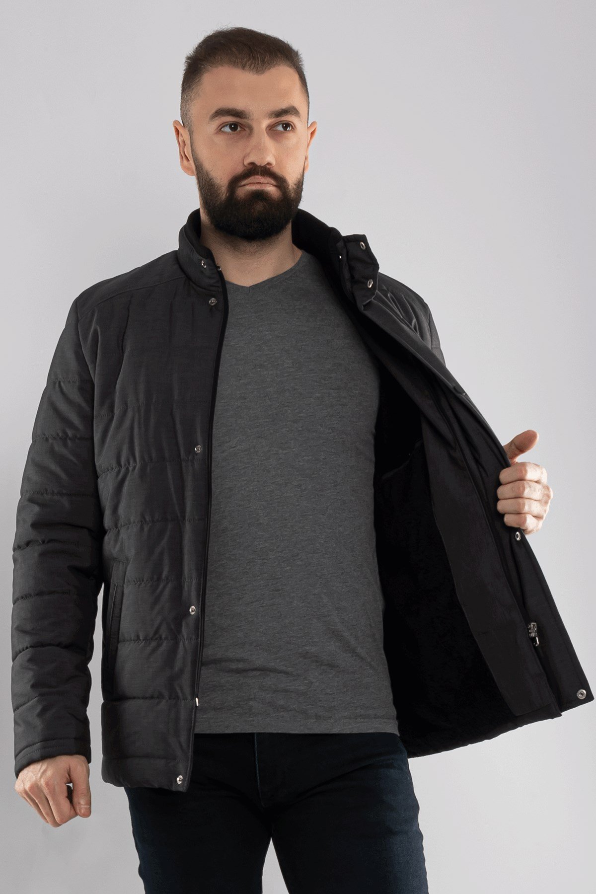 3023 Yaka Ribana İçi Kürklü Cepli Erkek Mont