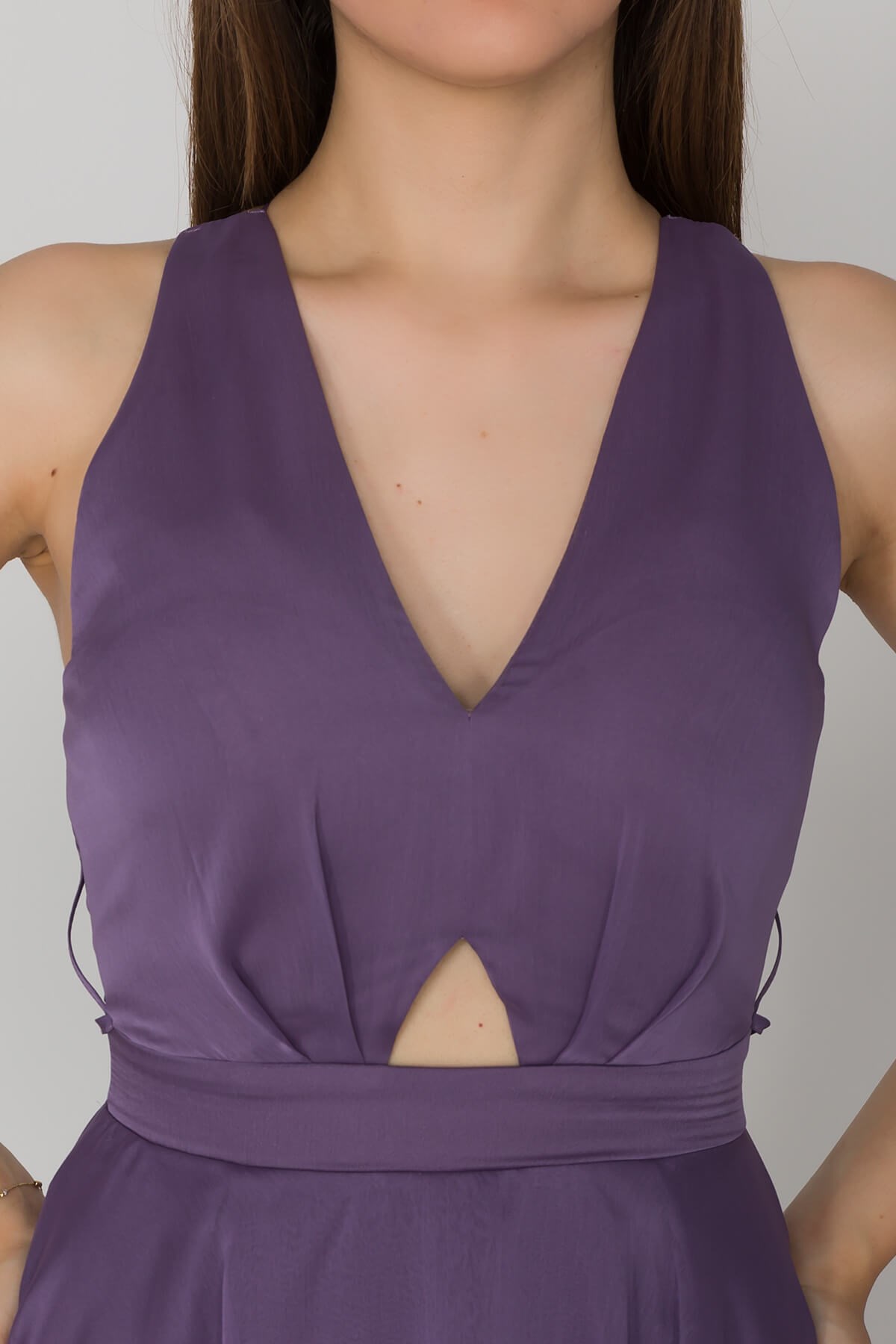 3039 KB Sırtı Çapraz İpli Eteği Katkat Kristal Şifon Uzun Elbise