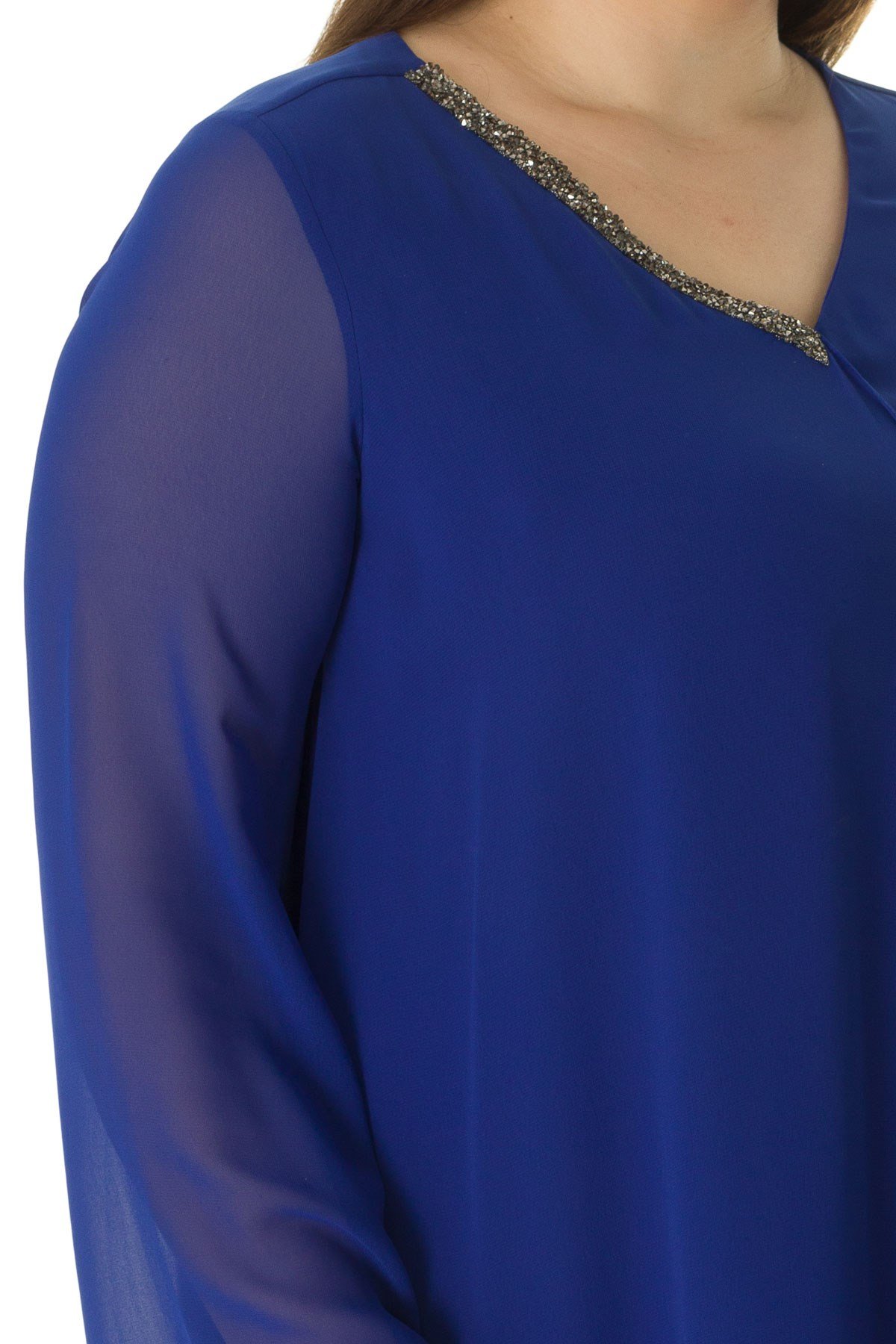 304 BB V Yaka Patı Taşlı Şifon Tunik