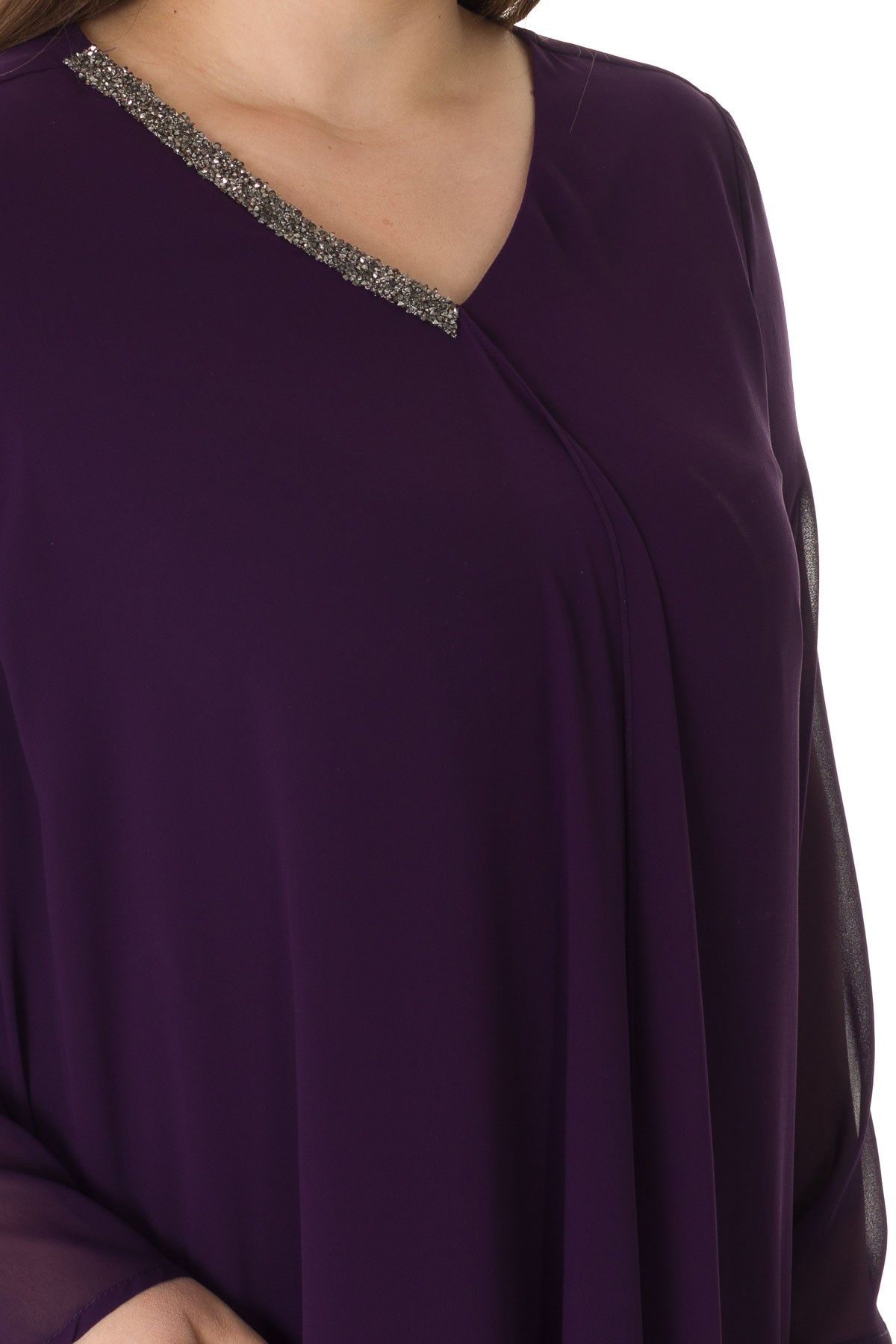 304 BB V Yaka Patı Taşlı Şifon Tunik