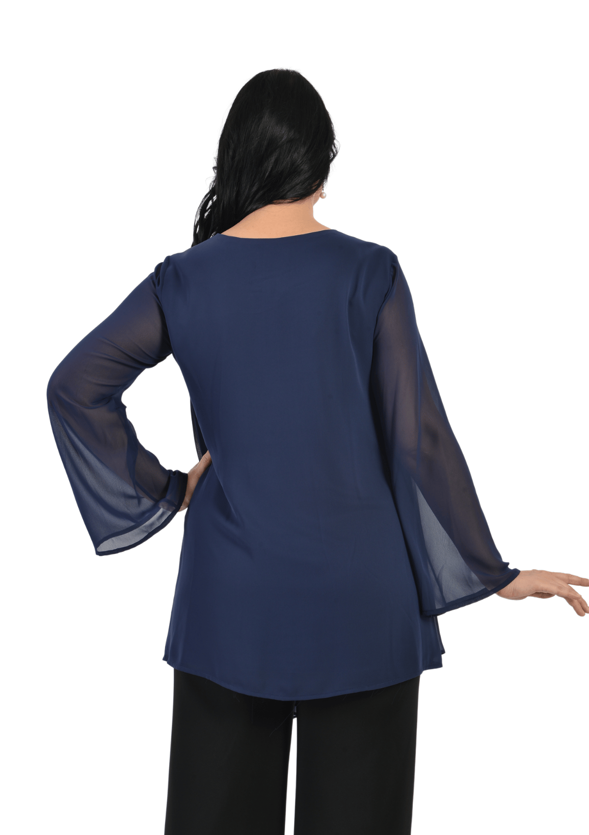 304 Büyük Beden VYaka Patı Taşlı Şifon Tunik