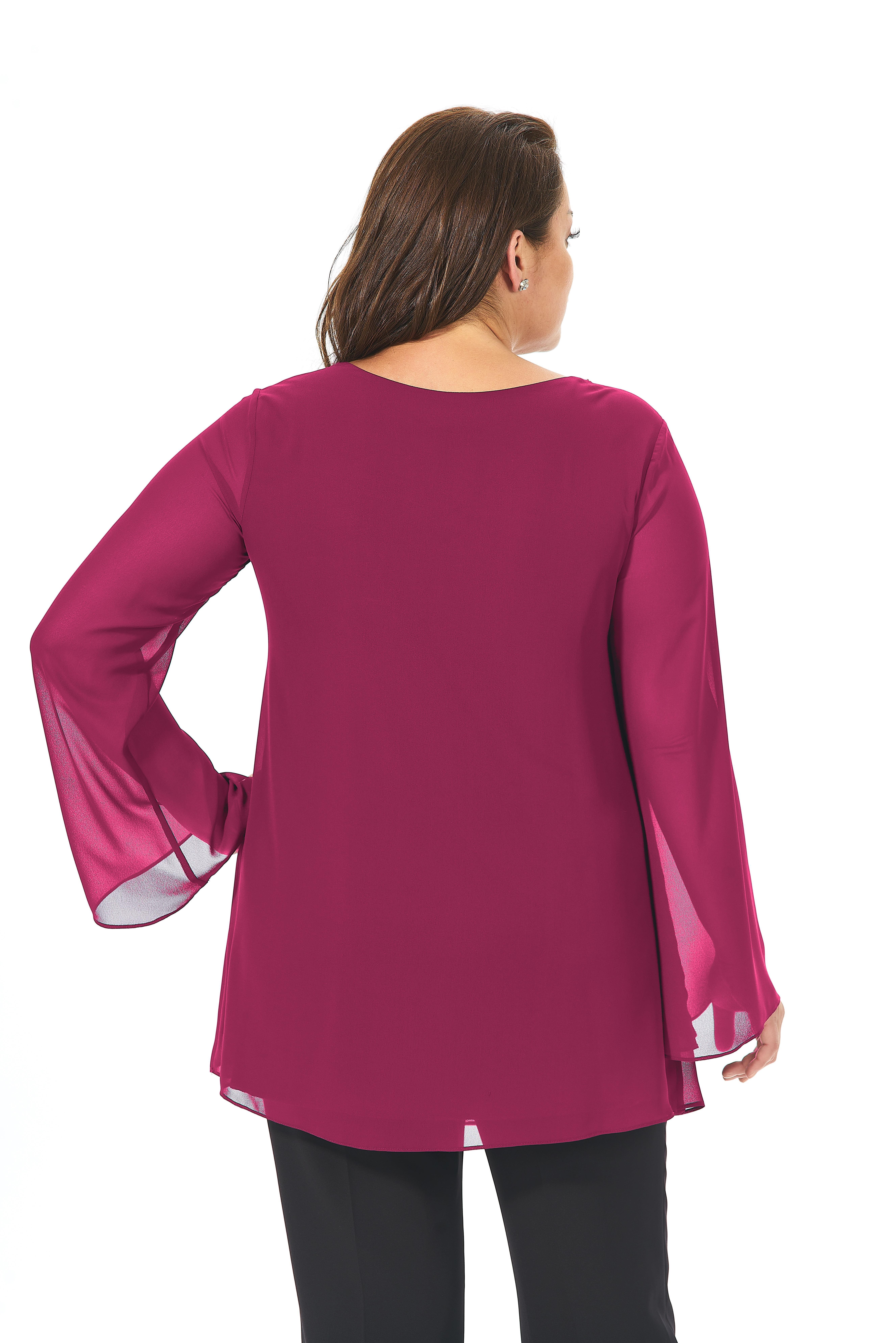 304 Büyük Beden VYaka Patı Taşlı Şifon Tunik