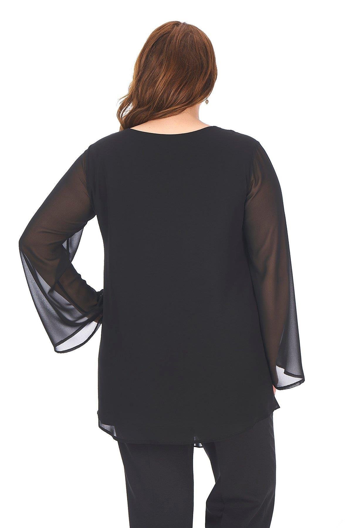 304 Büyük Beden VYaka Patı Taşlı Şifon Tunik