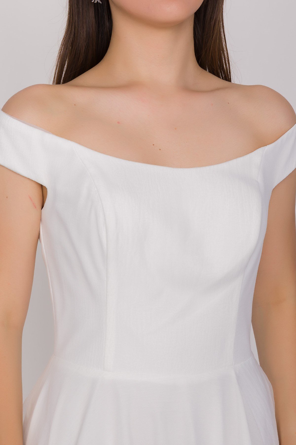 3059 Kayık Yaka Organze Kumaş Midiboy Çan Etek Elbise