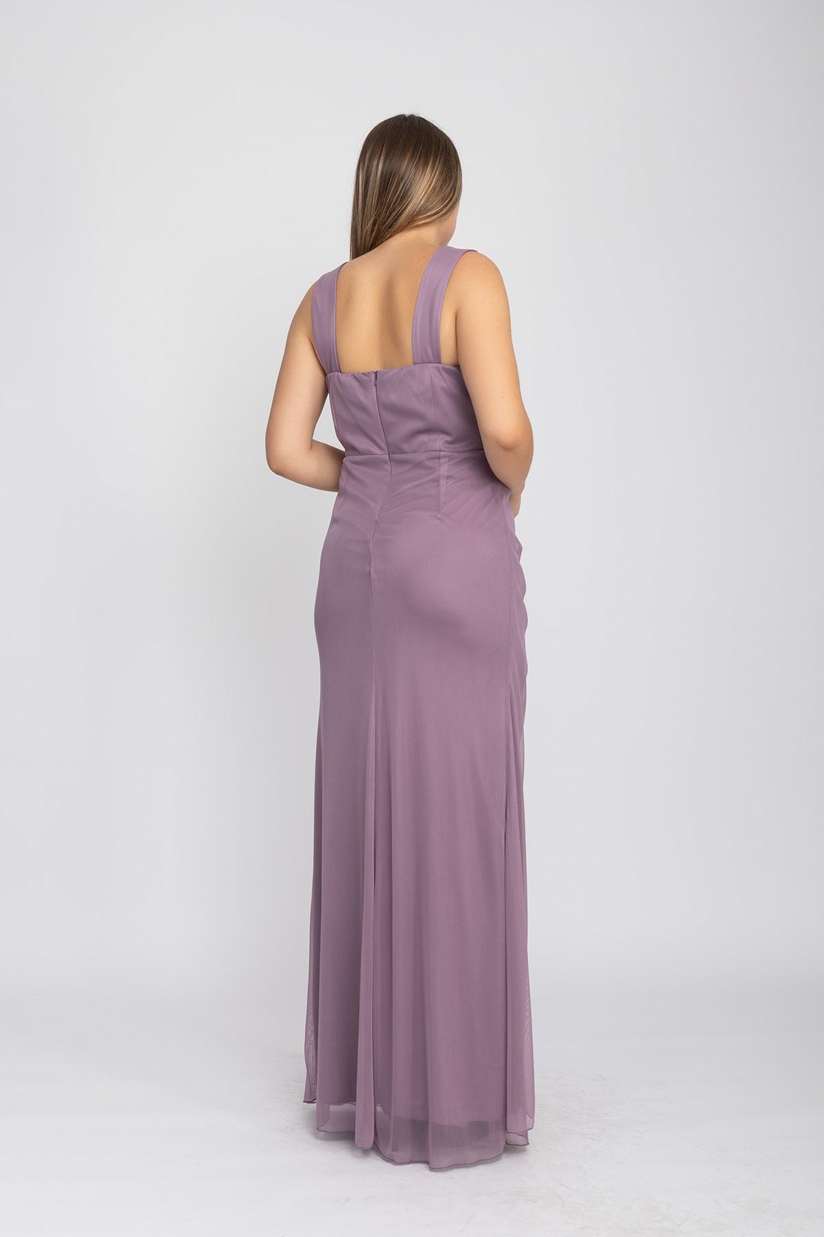 3094 Büyükbeden Eteği Drapeli Uzun Abiye Elbise