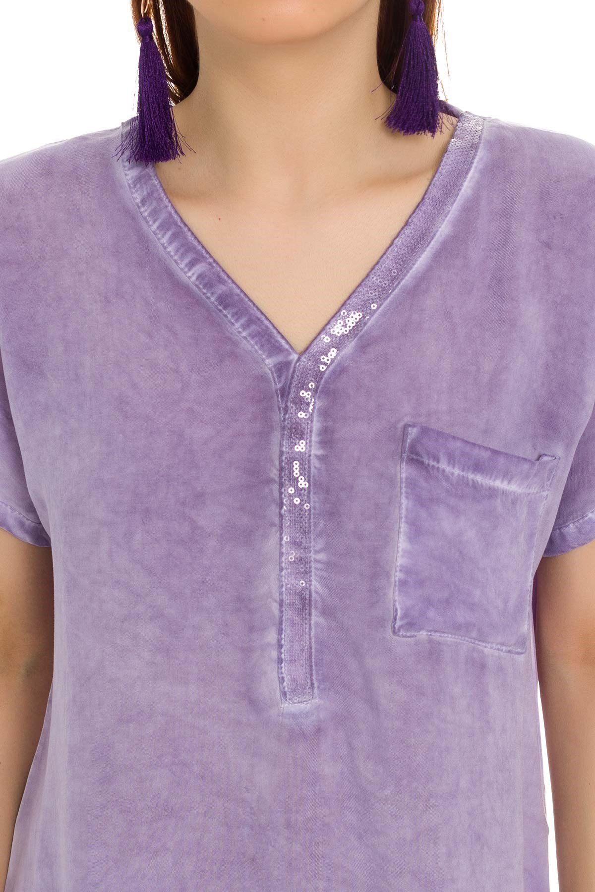 314 KB Yaka Pullu Yakma Keten Kısa Kol Bluz