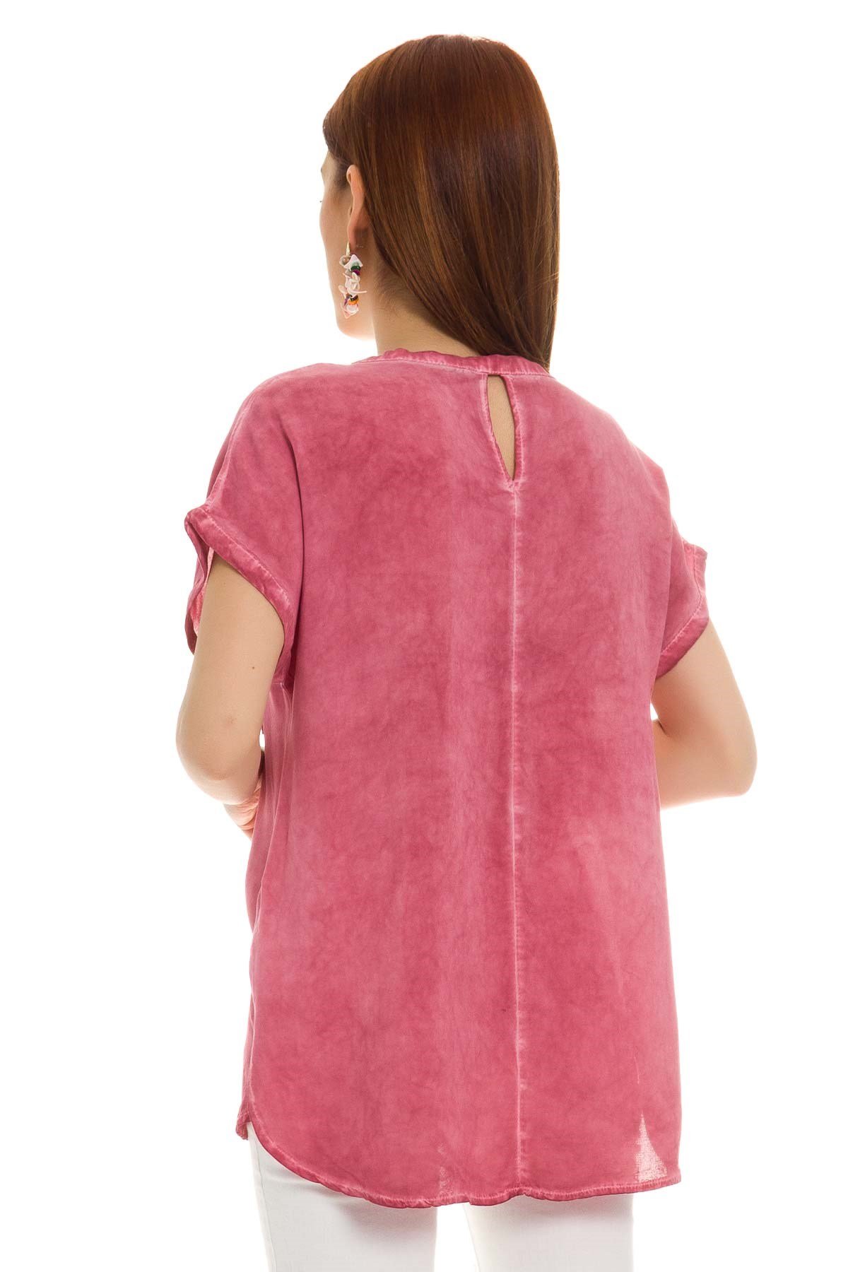 314 KB Yaka Pullu Yakma Keten Kısa Kol Bluz