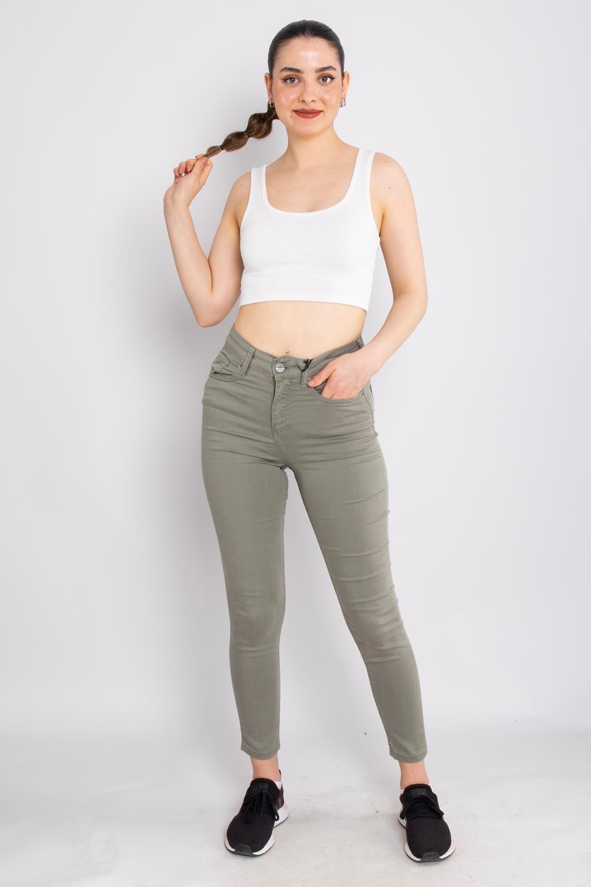 315 Narnia Düz Yüksek Bel Pamuklu Kadın Pantolon