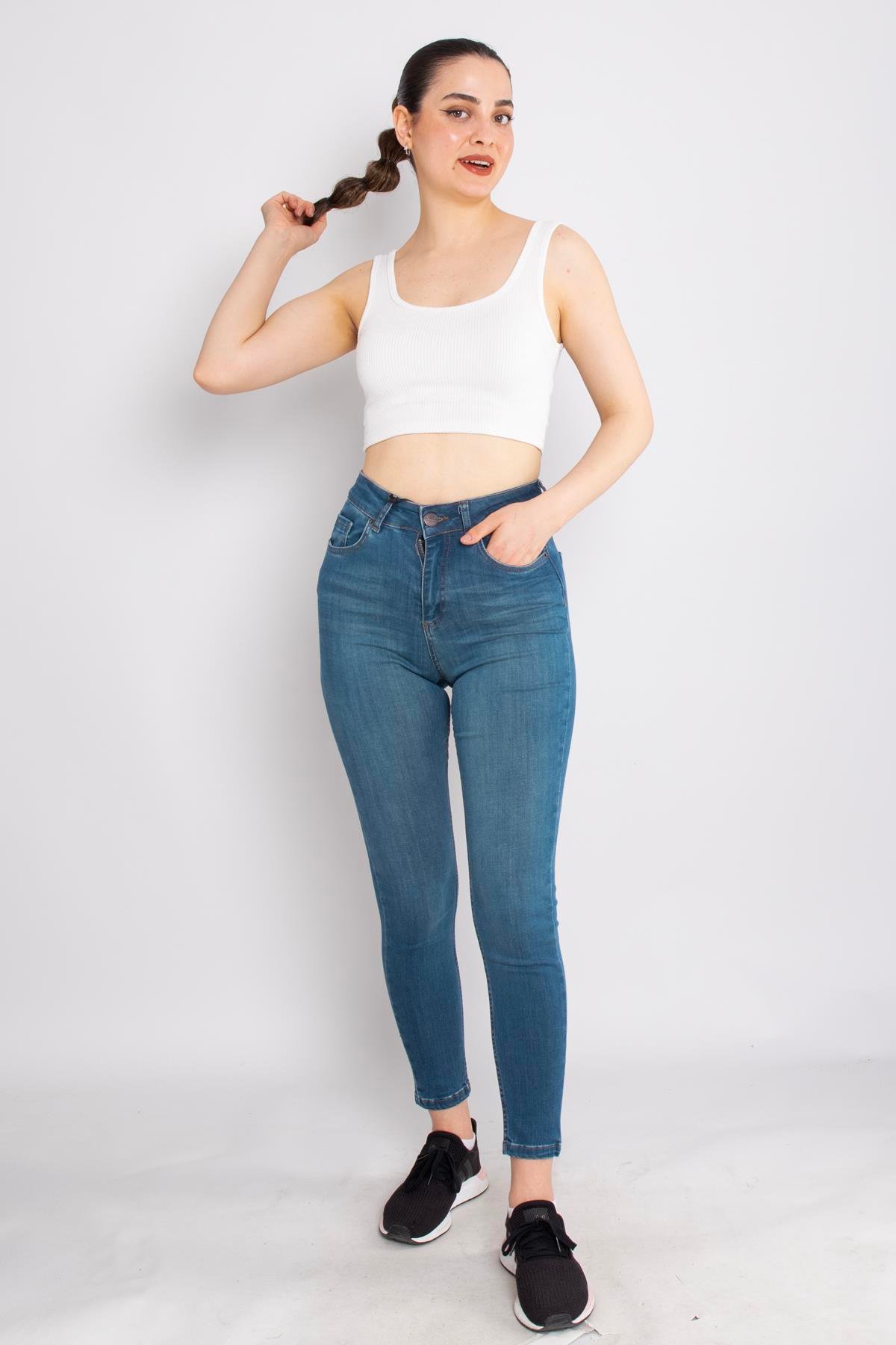 315 Narnia Düz Yüksek Bel Pamuklu Kadın Pantolon