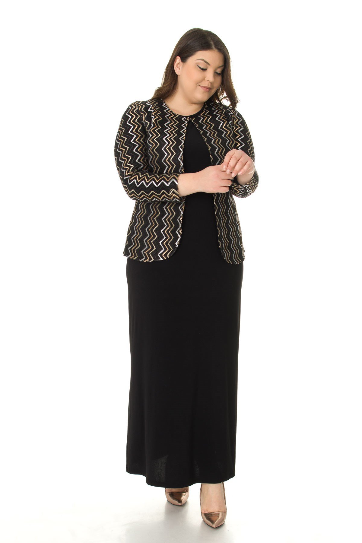 3153 ZİGZAG YALDIZLI CEKET-UZUN ELBİSE TAKIM