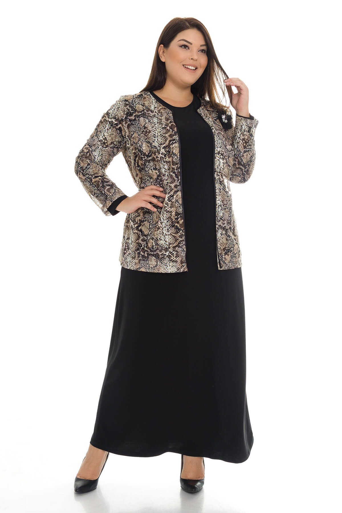 3192 YILAN DESEN CEKET-UZUN ELBİSE TAKIM