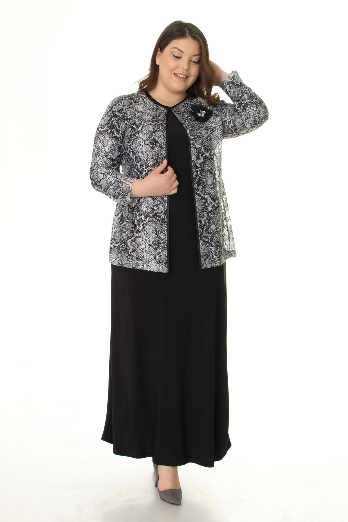 3192 YILAN DESEN CEKET-UZUN ELBİSE TAKIM