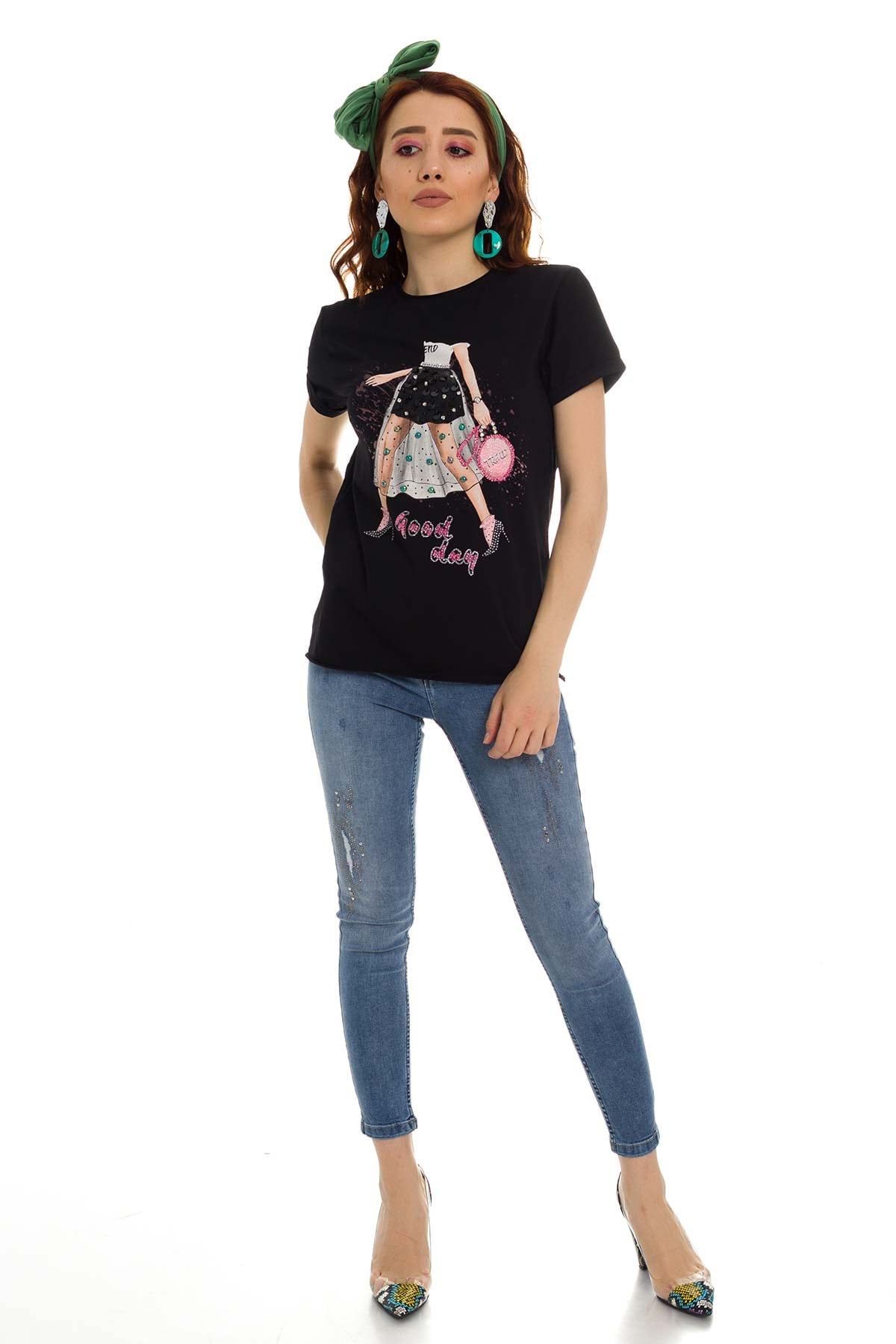 3218 Pullu GoodDay Yazılı Tshirt
