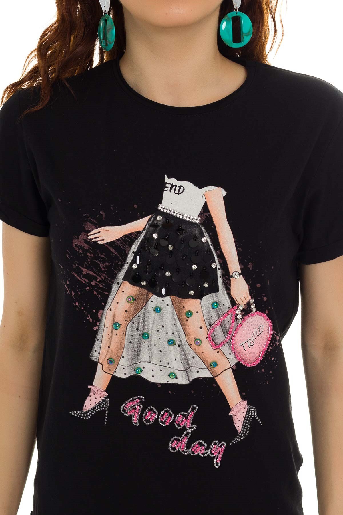 3218 Pullu GoodDay Yazılı Tshirt