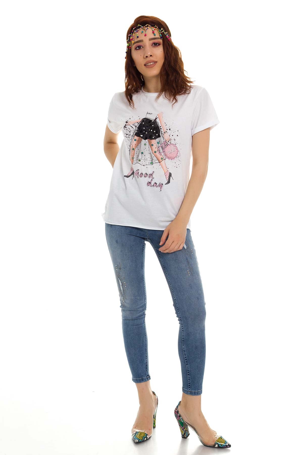 3218 Pullu GoodDay Yazılı Tshirt