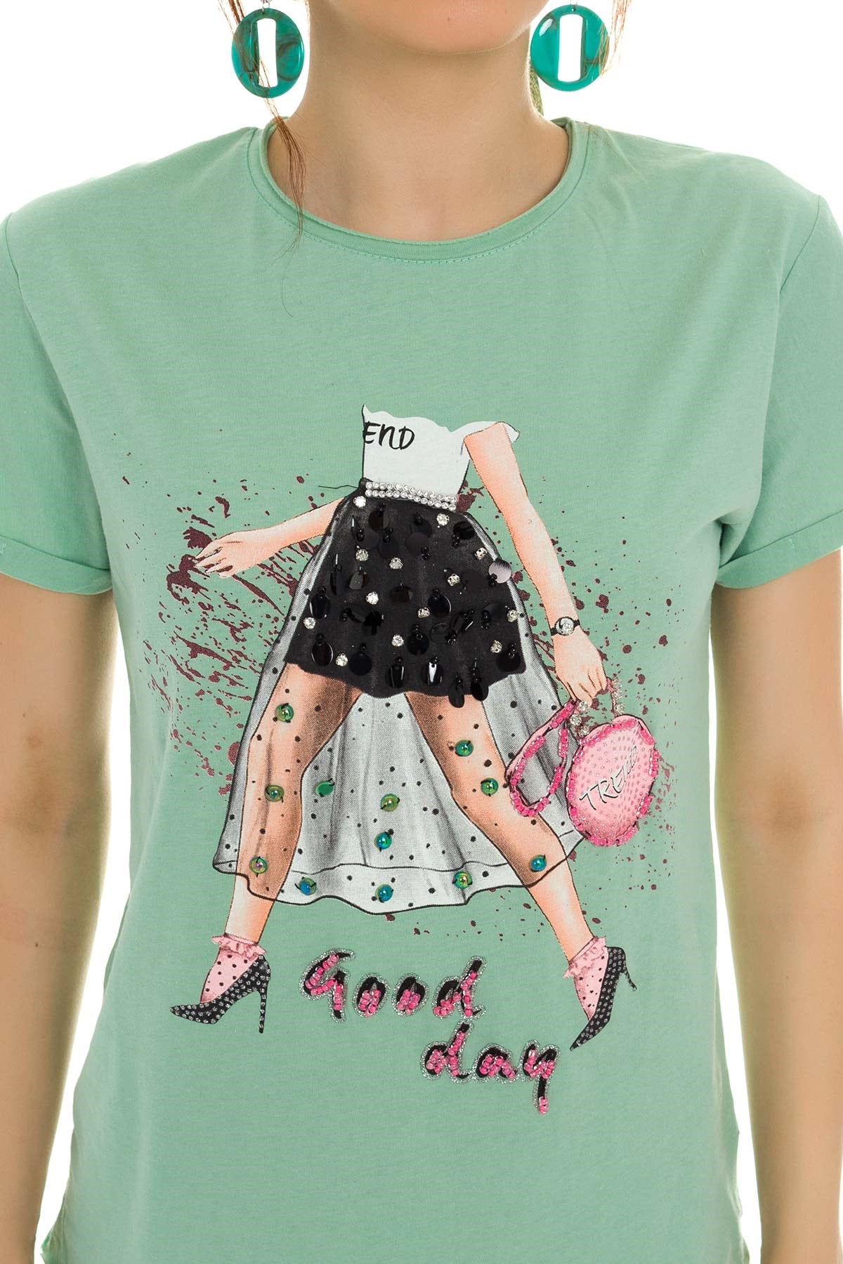3218 Pullu GoodDay Yazılı Tshirt