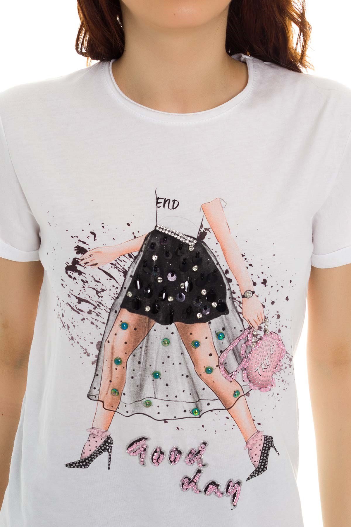 3218 Pullu GoodDay Yazılı Tshirt