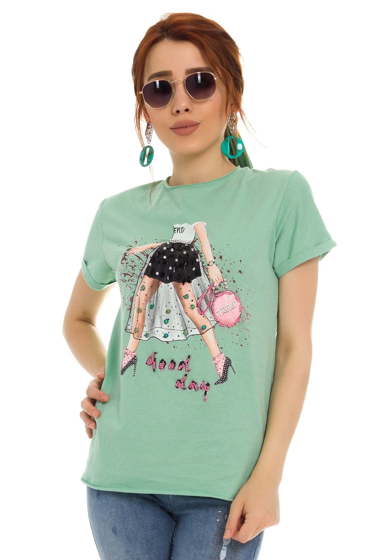3218 Pullu GoodDay Yazılı Tshirt