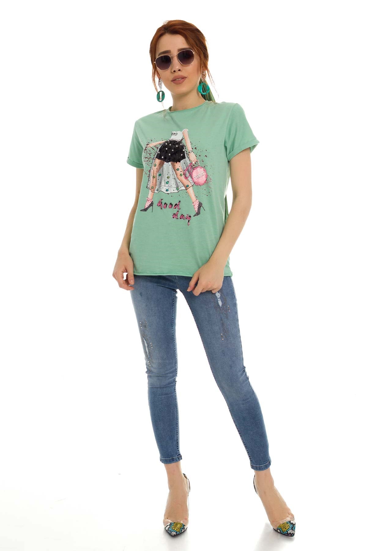 3218 Pullu GoodDay Yazılı Tshirt
