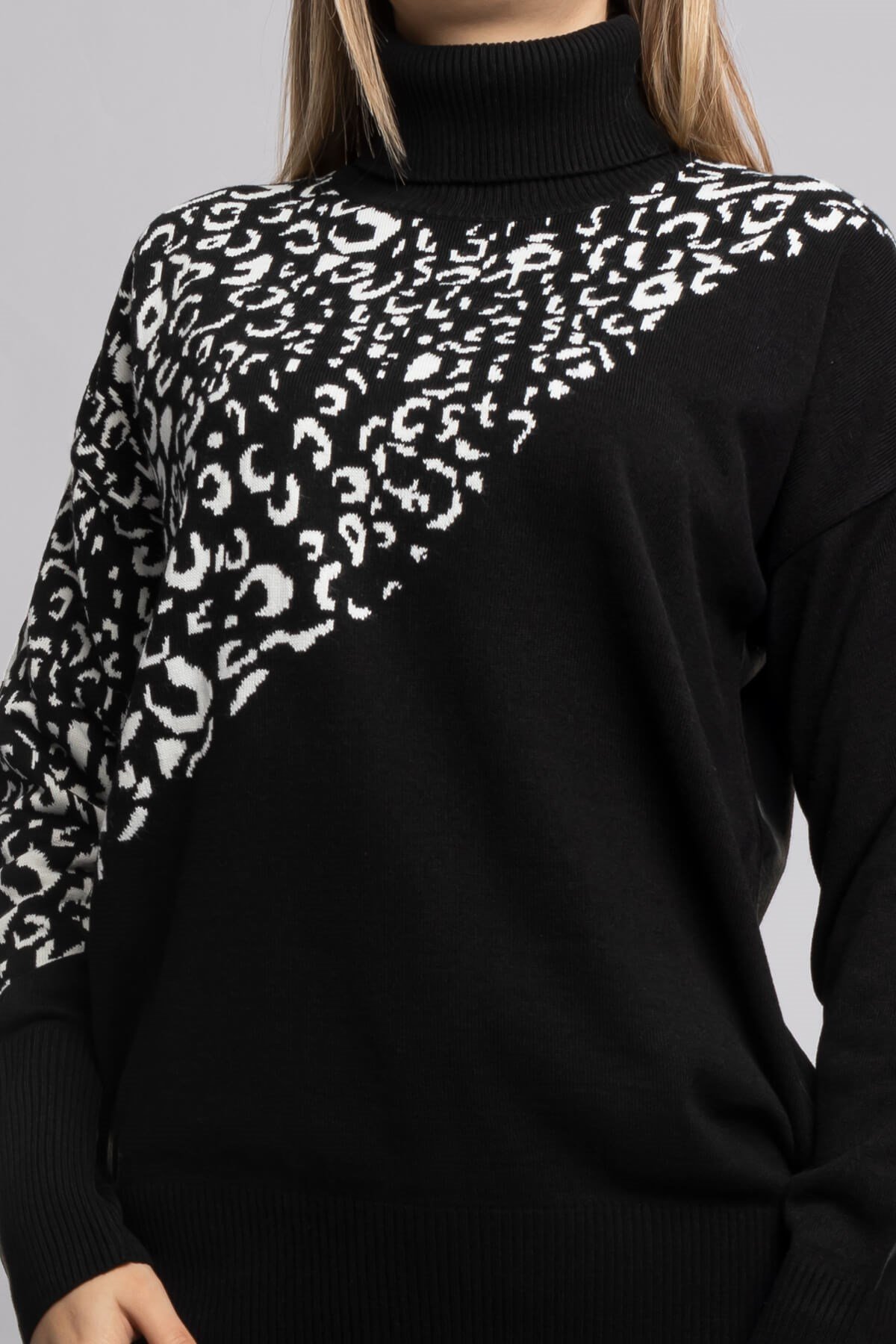 32267 Tam Balıkçı Desenli Kadın Kazak