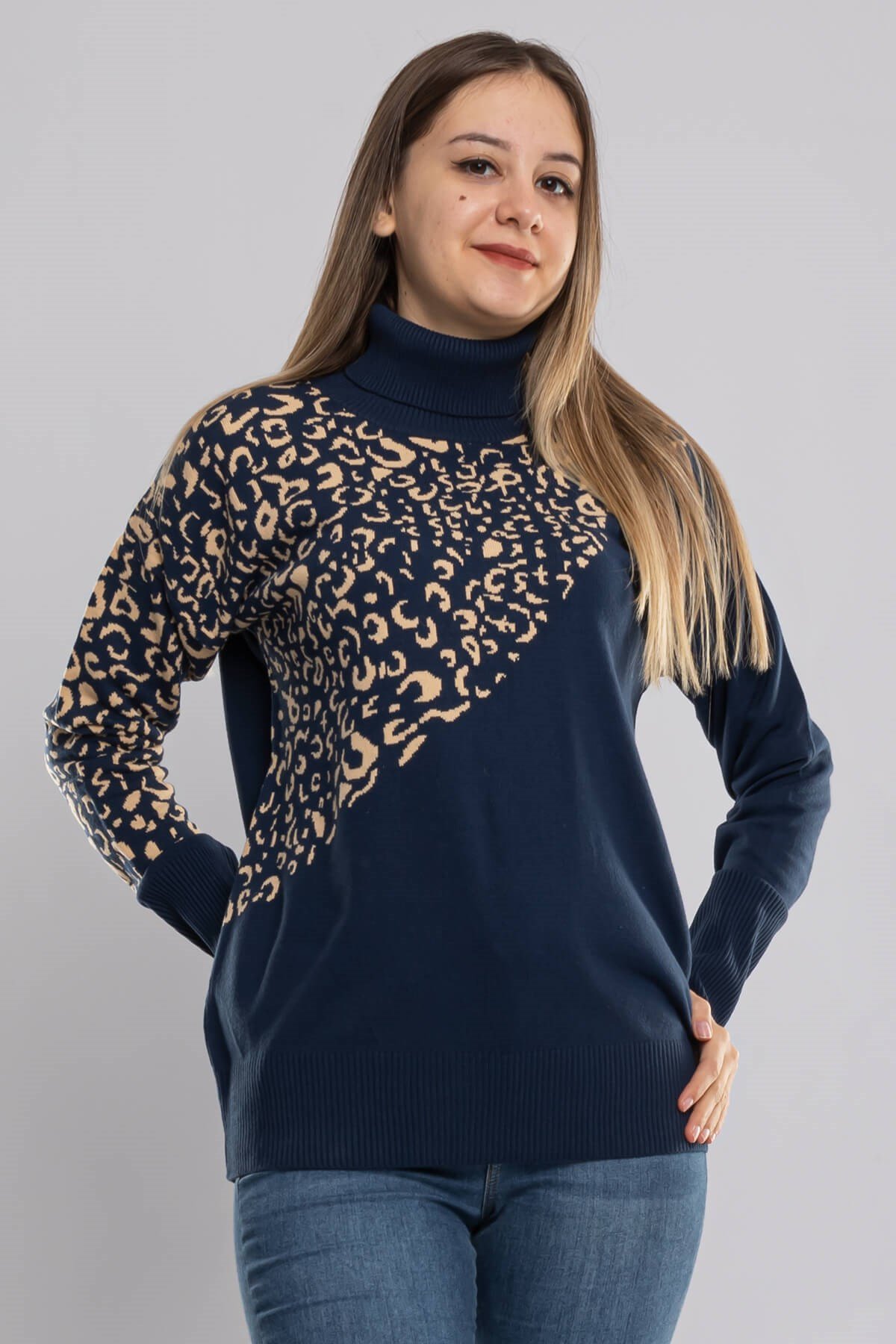 32267 Tam Balıkçı Desenli Kadın Kazak