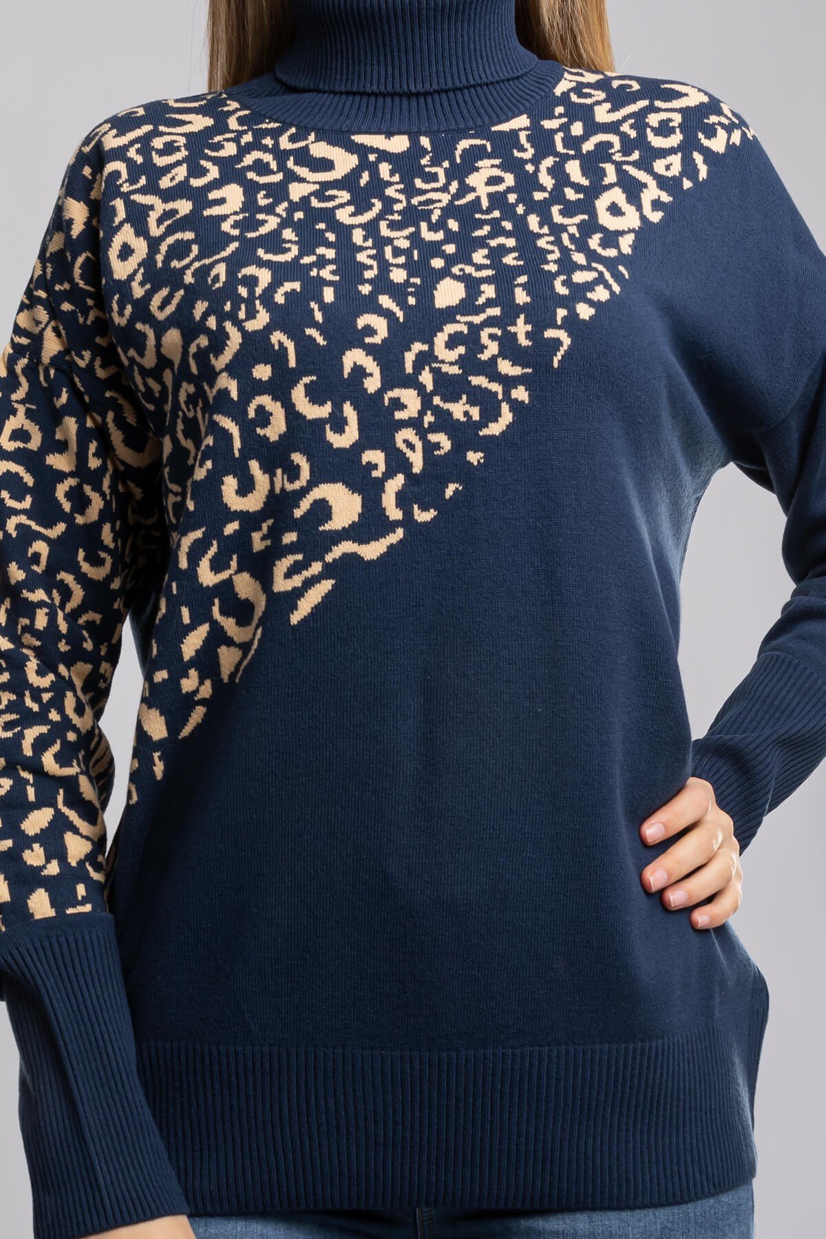 32267 Tam Balıkçı Desenli Kadın Kazak