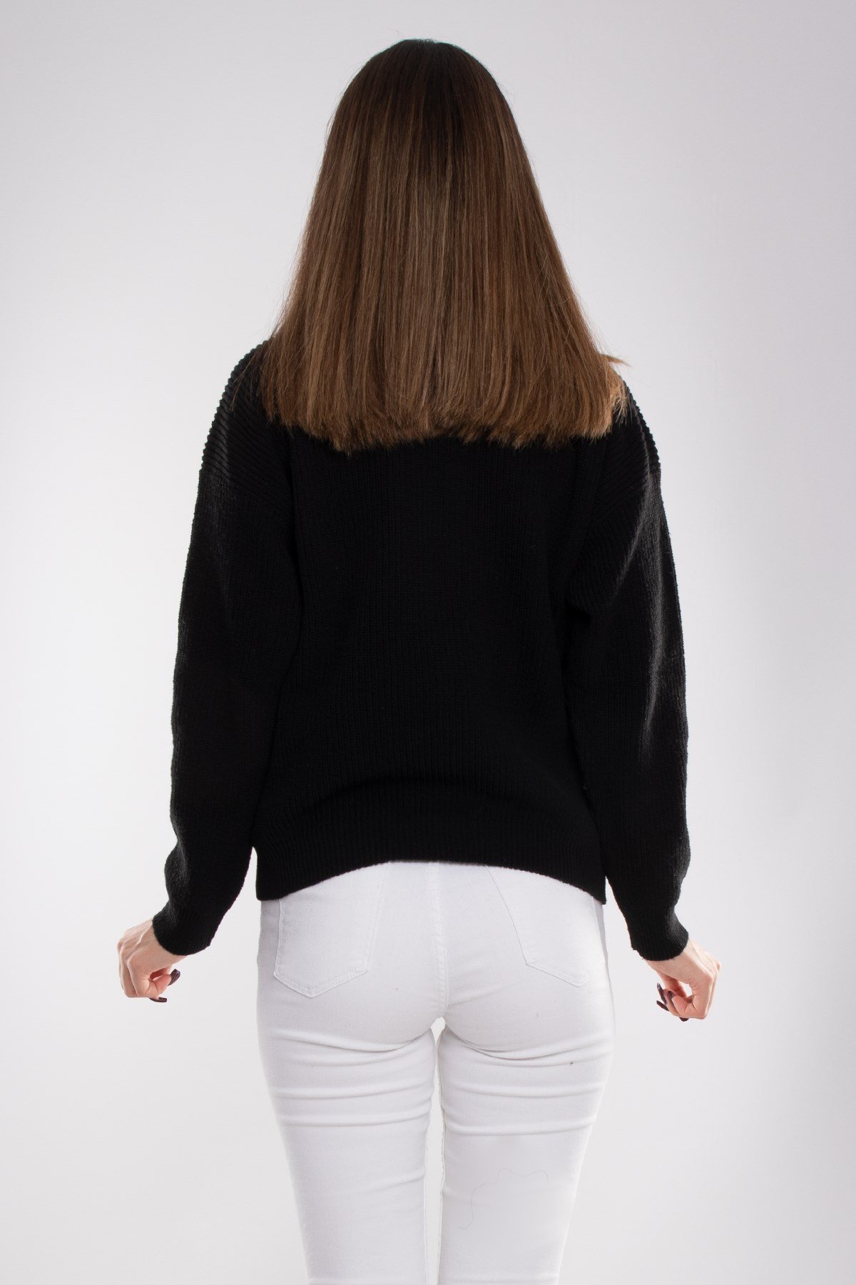 32322 Yarım Balıkçı Yaka Fermuarlı Kadın Triko Kazak