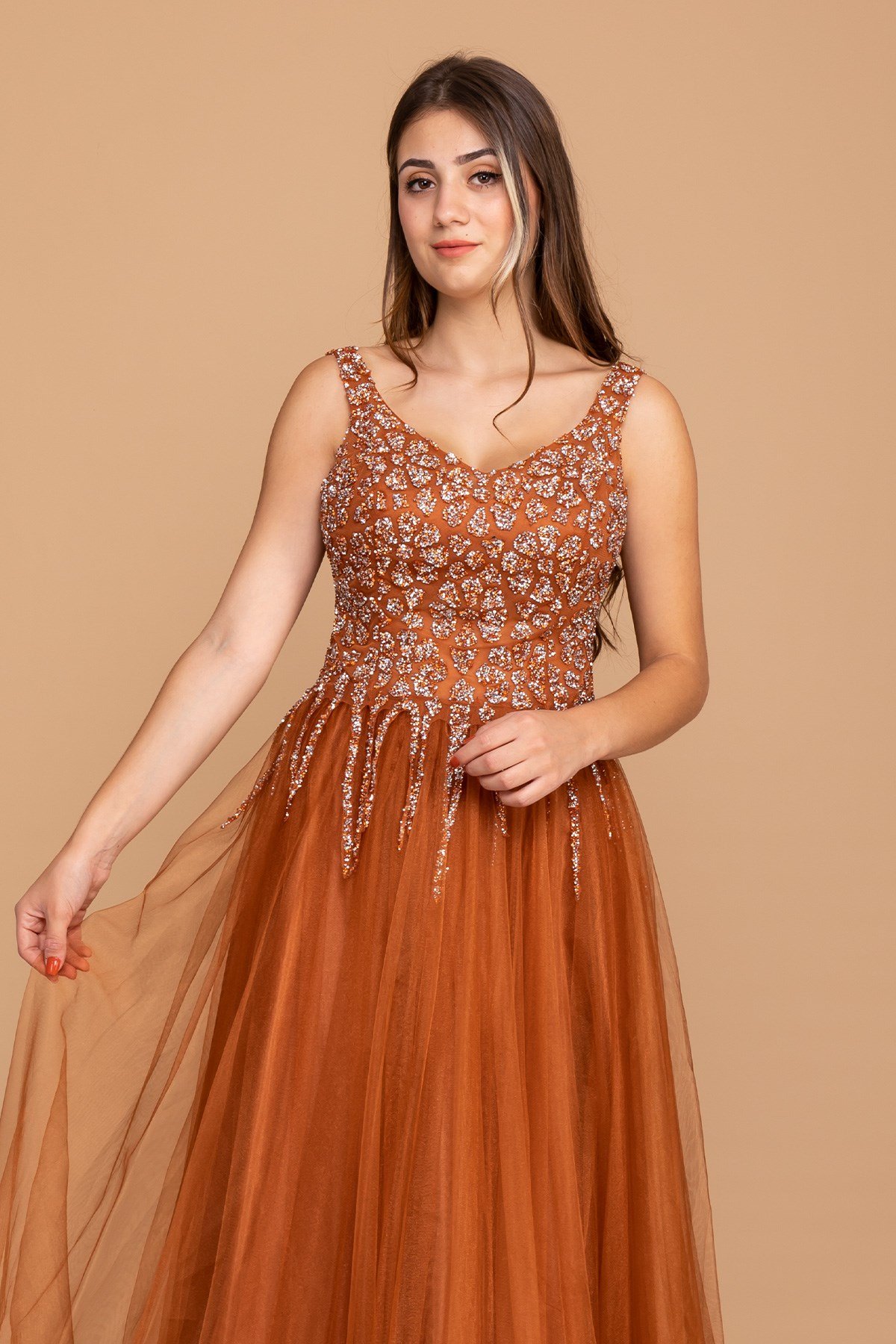 327 Dama Sim Baskılı Bel Saçaklı Tül Nişanlık