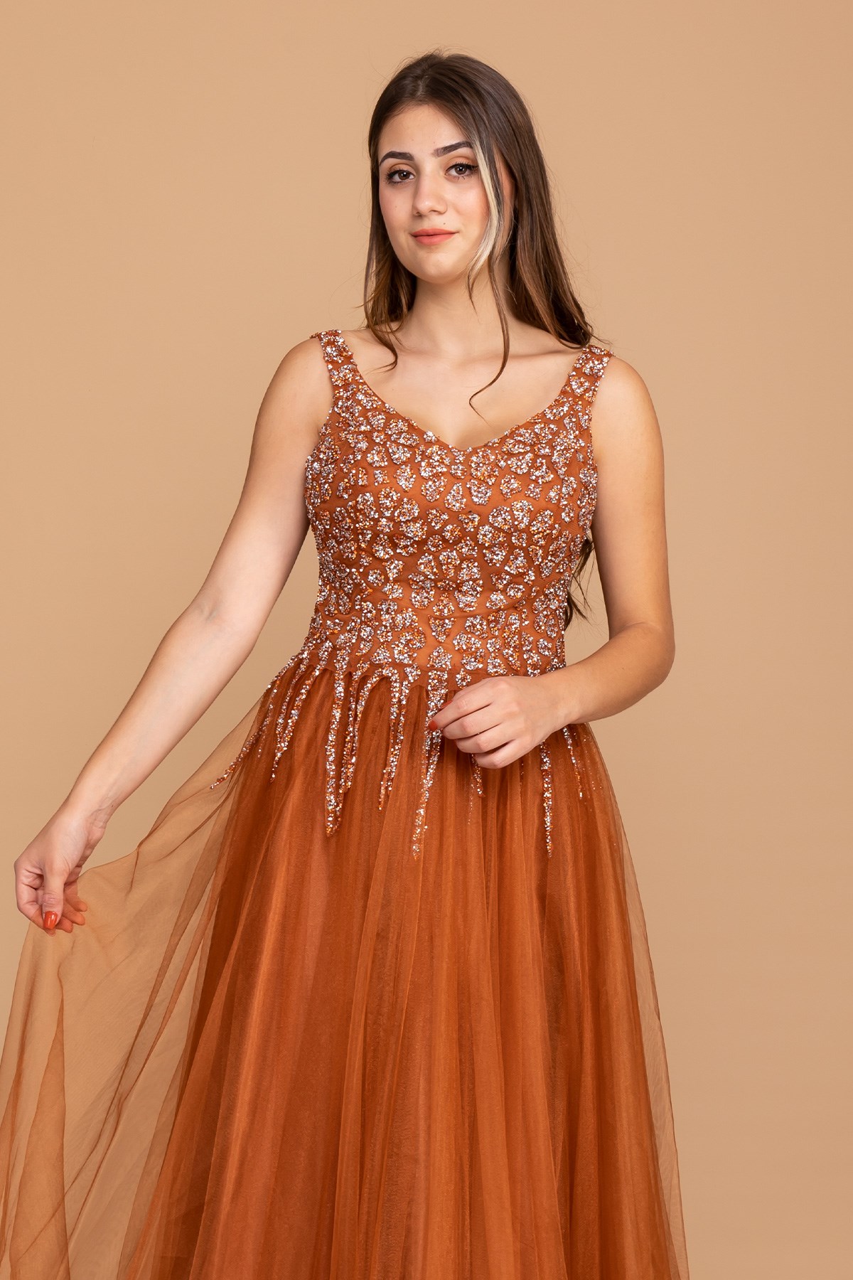 327 Dama Sim Baskılı Bel Saçaklı Tül Nişanlık