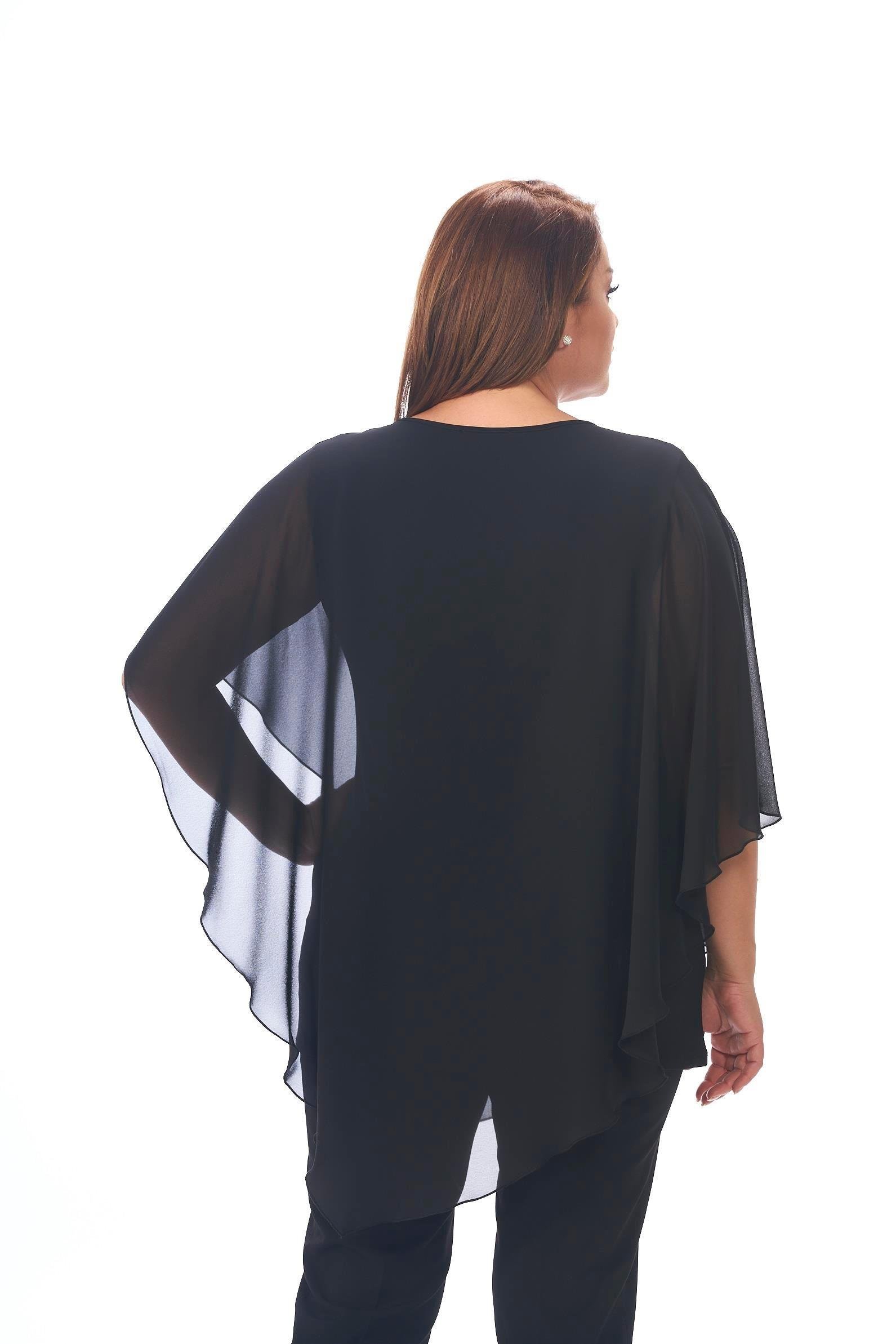 334 Büyük Beden Yaka Kendinden Taş Kolye Tül Detay Şifon Bluz