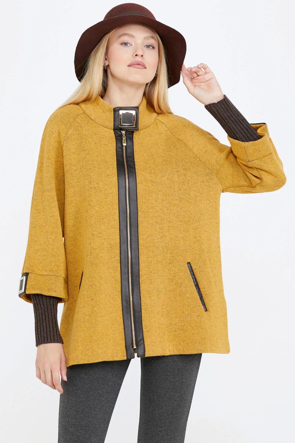 34151 Yaka Toka Detay Fermıuarlı Triko Ceket