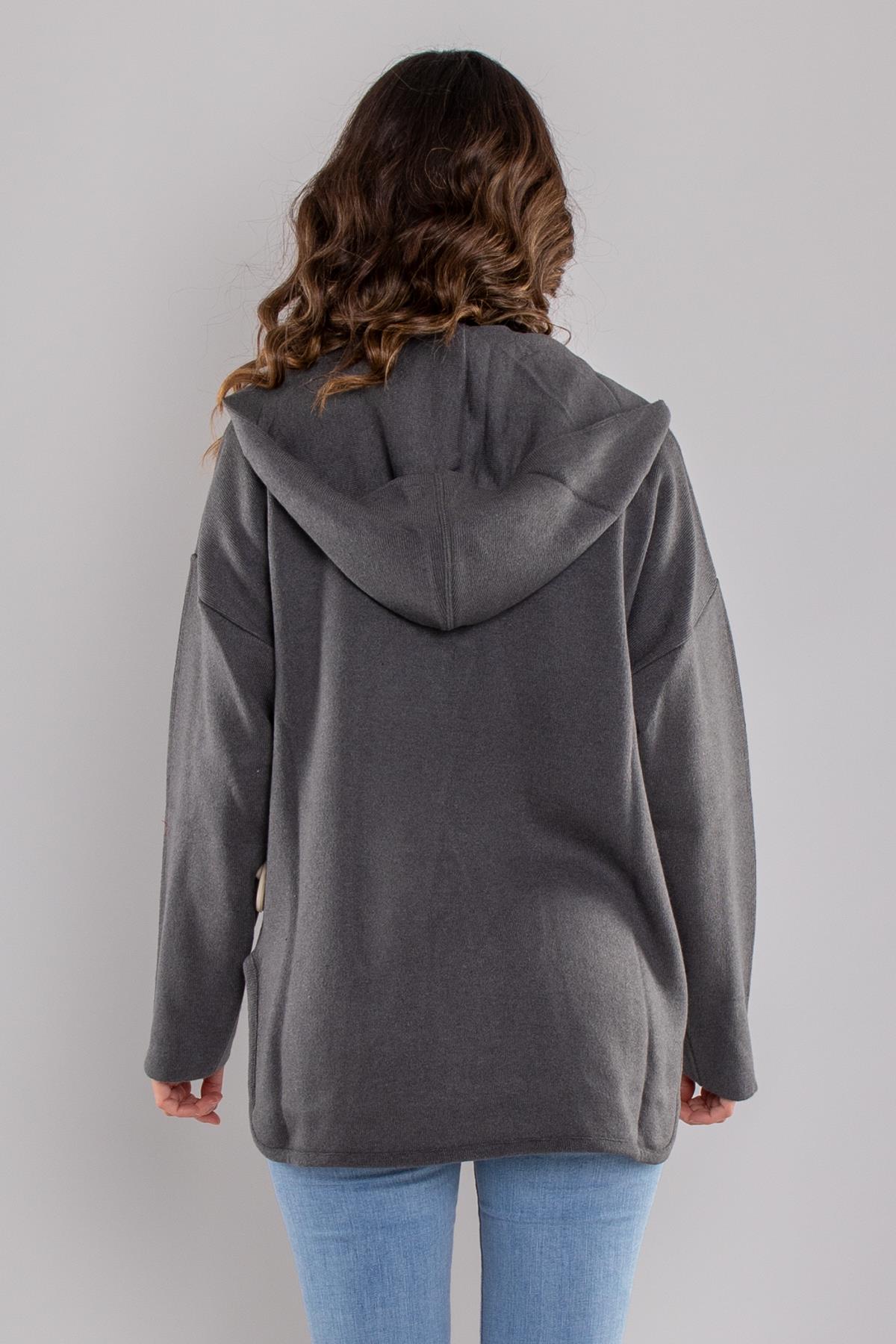 34404 Çelik Örgü Fermuarlı Kapüşonlu Triko Ceket