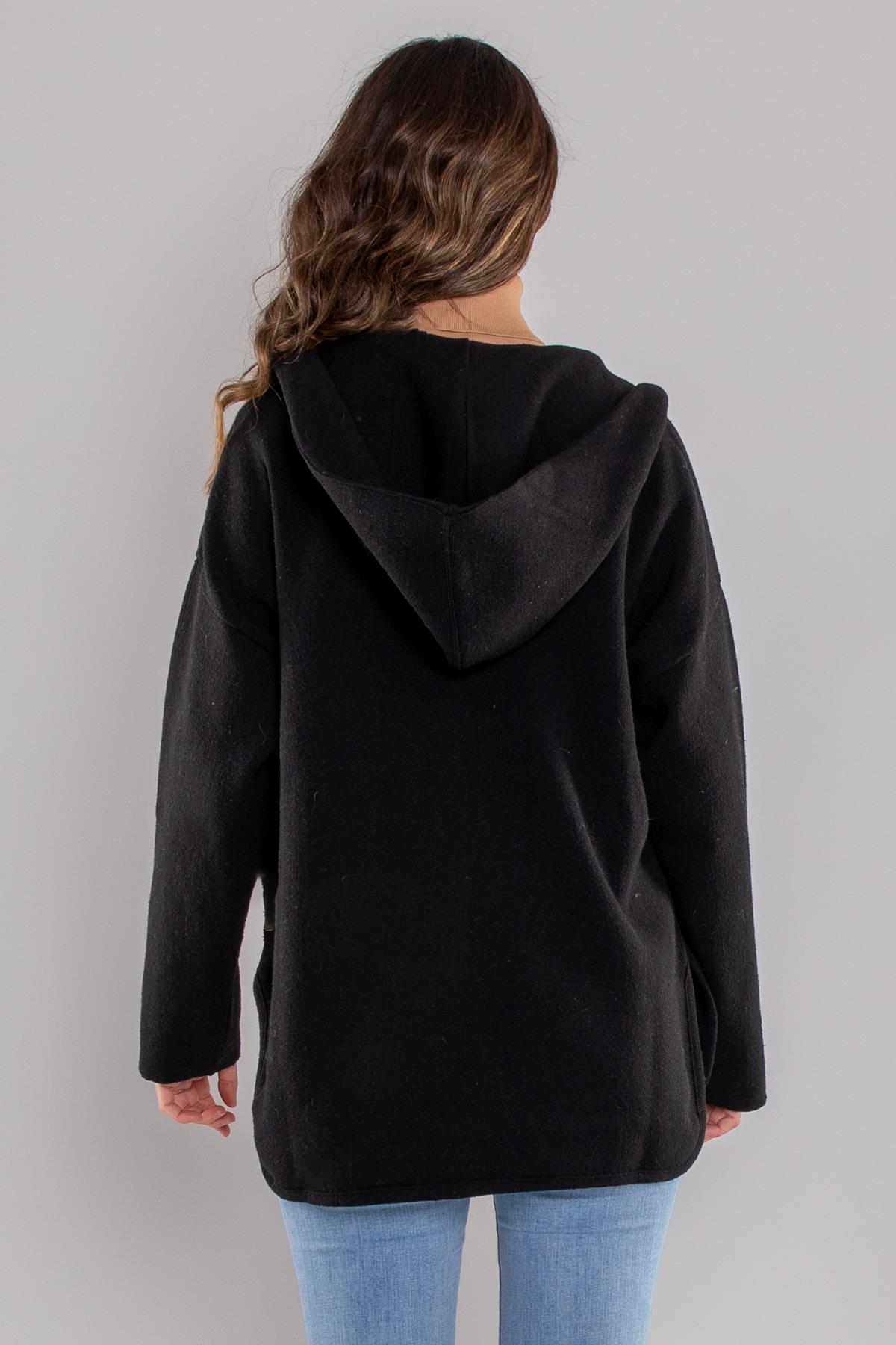 34404 Çelik Örgü Fermuarlı Kapüşonlu Triko Ceket