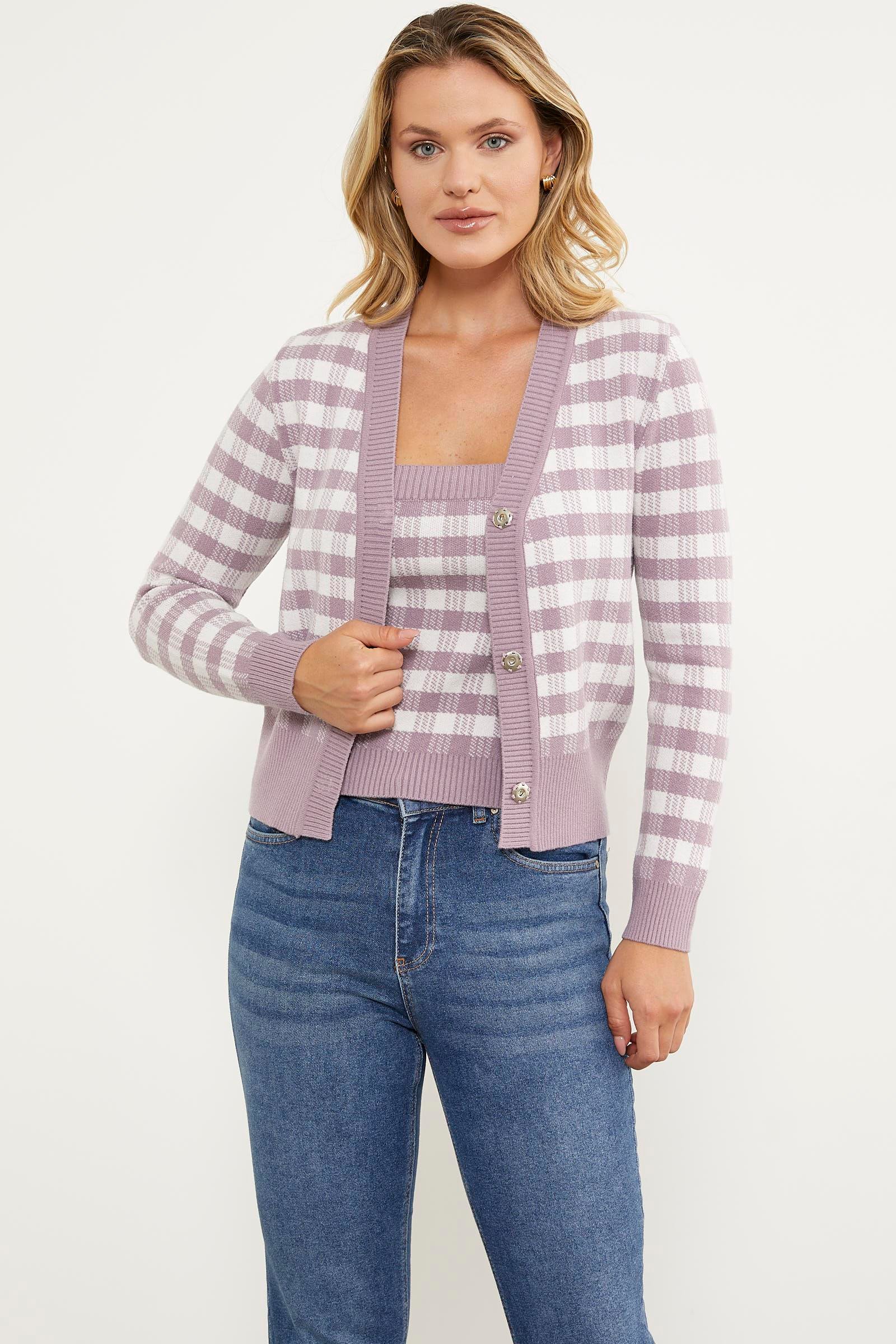 34447 Kare Desen Bluz Hırka Triko Takım