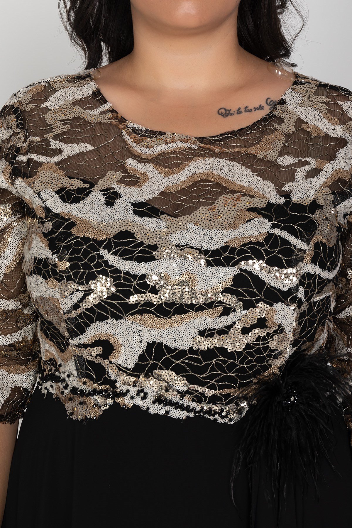 3452 Büyük Beden Truvakar Kol Degrade Payet İşleme Şifon Uzun Elbise