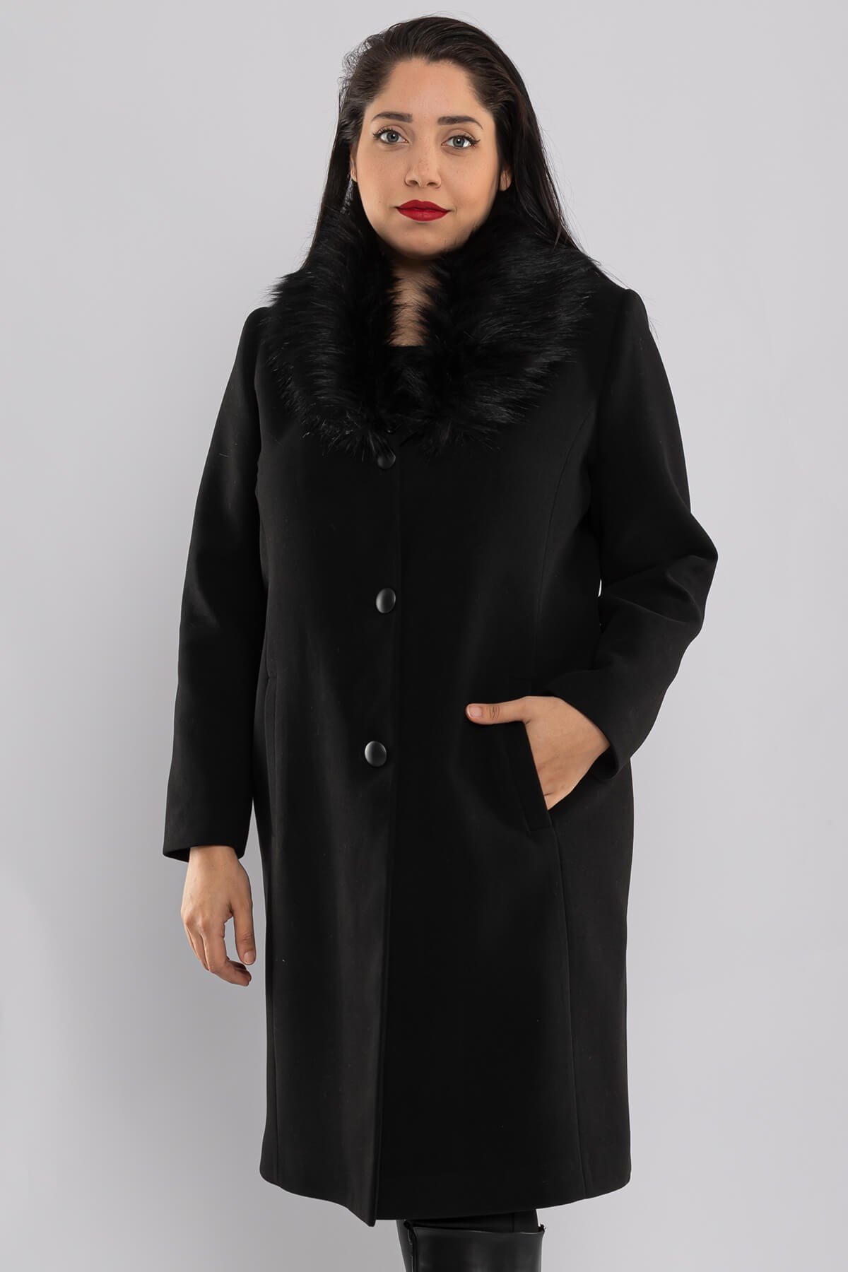 3620-Y Büyük Beden Pm Yaka Kürklü Kadın Kaban
