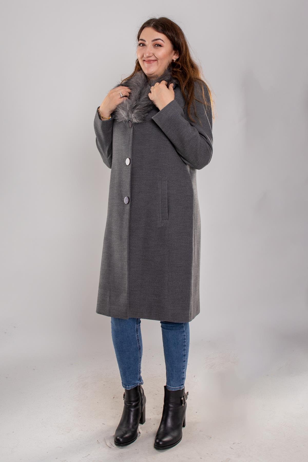 3620-Y Büyük Beden Pm Yaka Kürklü Kadın Kaban