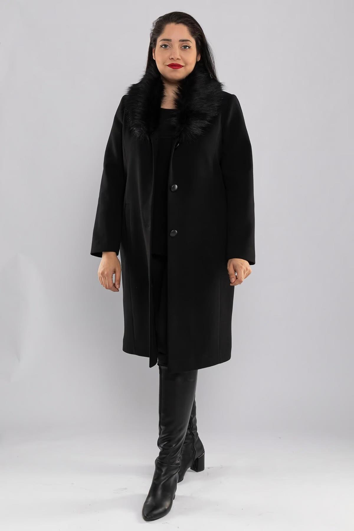 3620-Y Büyük Beden Pm Yaka Kürklü Kadın Kaban