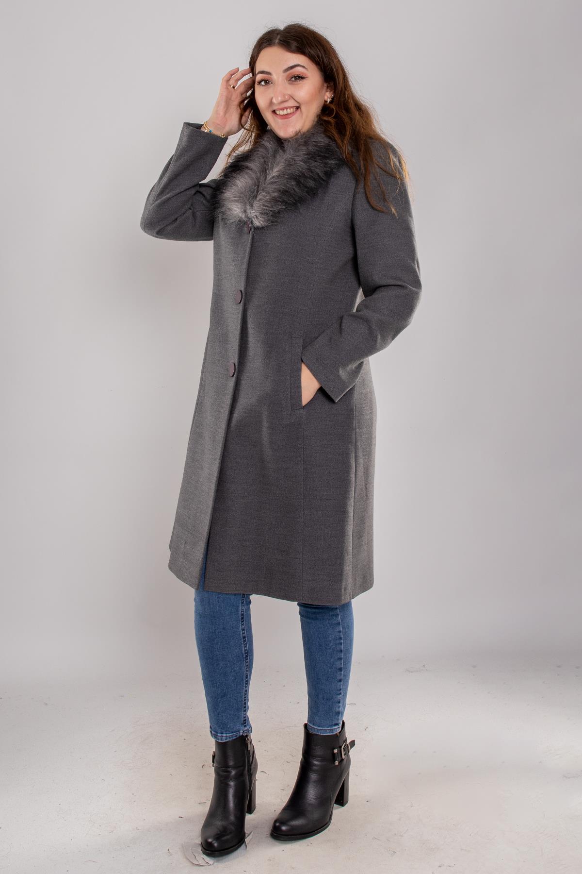 3620-Y Büyük Beden Pm Yaka Kürklü Kadın Kaban